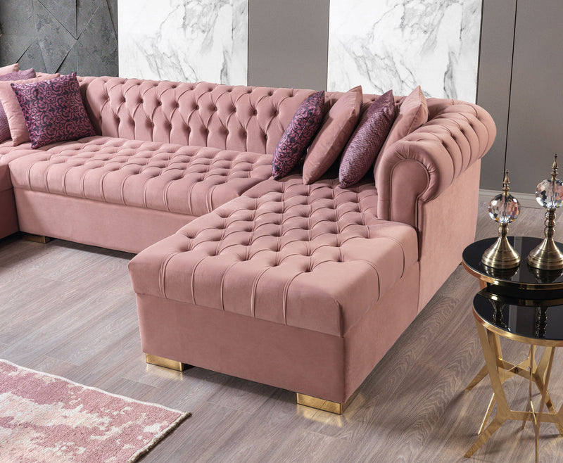 Emma Pink Velvet Double Chaise Sectional