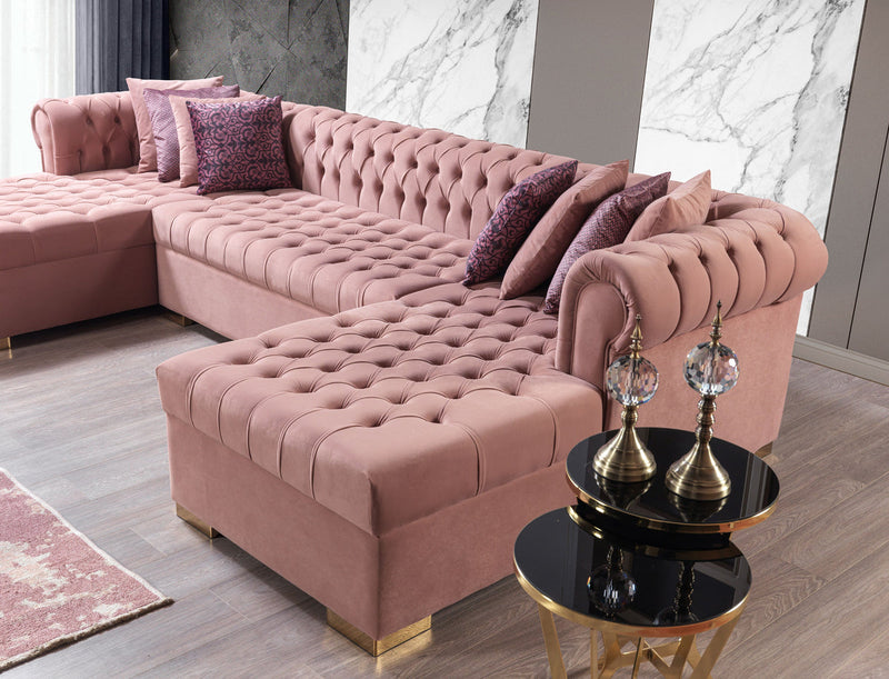 Emma Pink Velvet Double Chaise Sectional