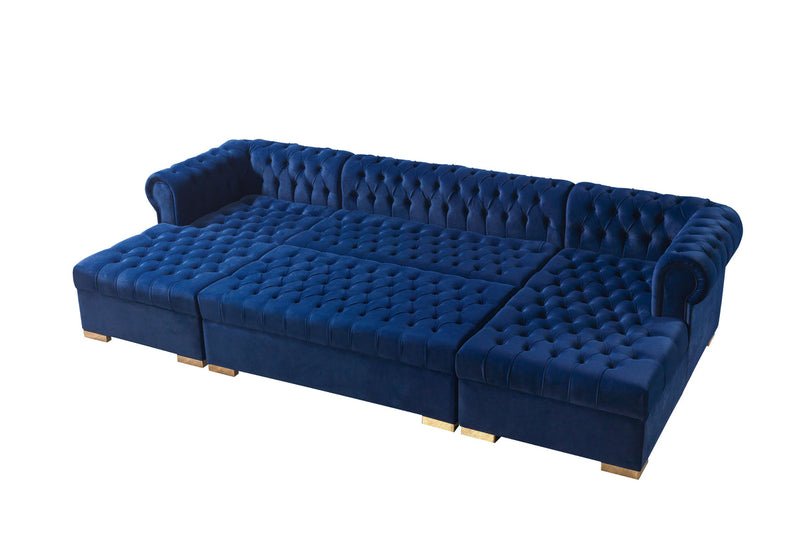 Emma Navy Velvet Double Chaise 136" Sectional