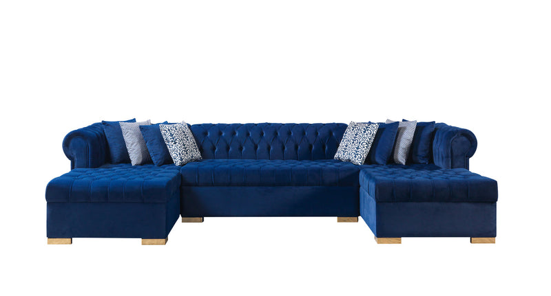 Emma Navy Velvet Double Chaise 136" Sectional