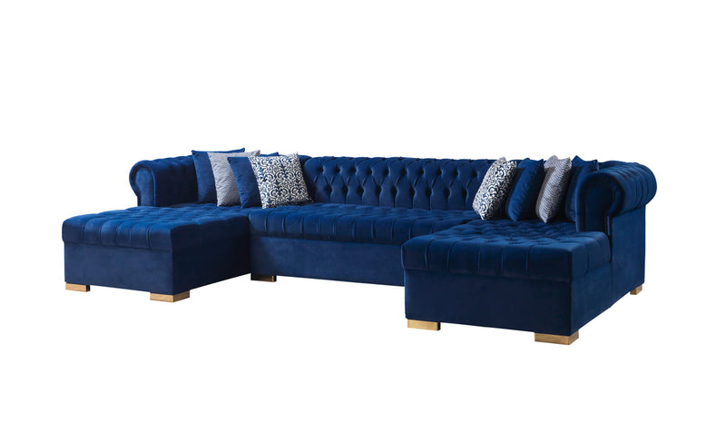 Emma Navy Velvet Double Chaise 136" Sectional