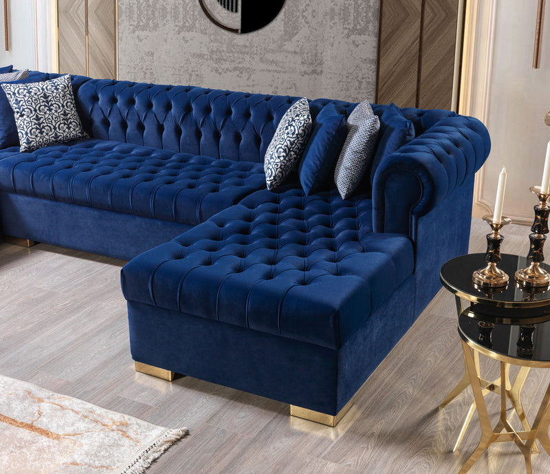 Emma Navy Velvet Double Chaise 136" Sectional