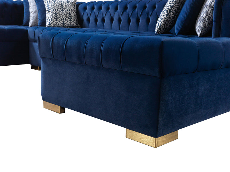 Emma Navy Velvet Double Chaise 136" Sectional