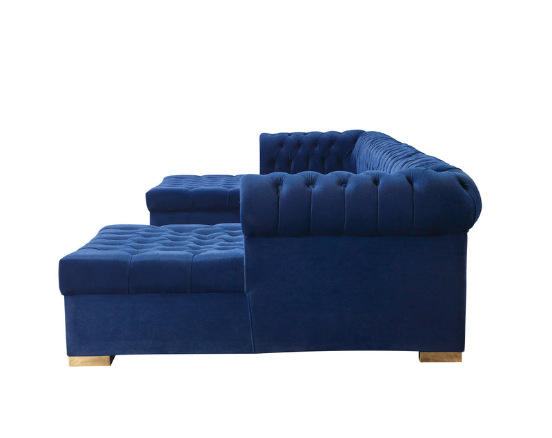 Emma Navy Velvet Double Chaise 136" Sectional