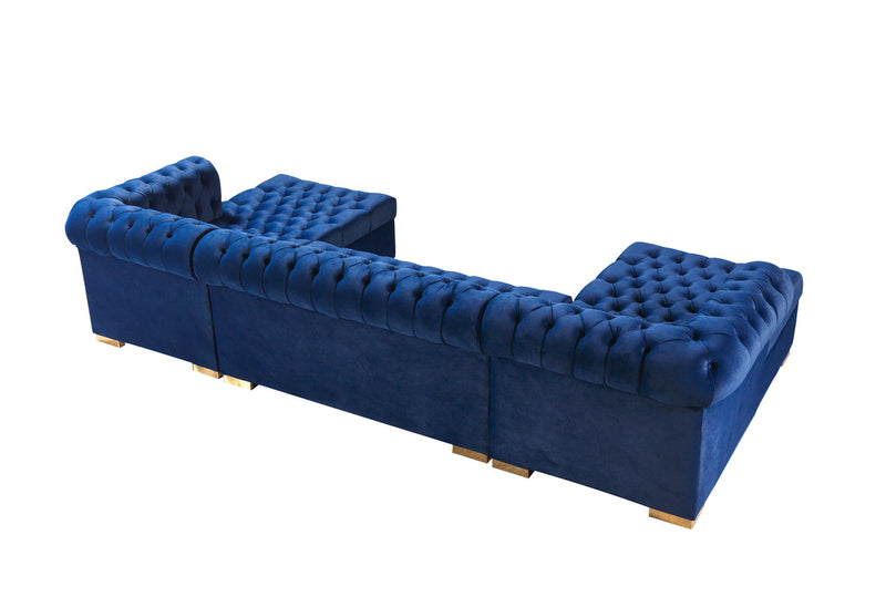 Emma Navy Velvet Double Chaise 136" Sectional