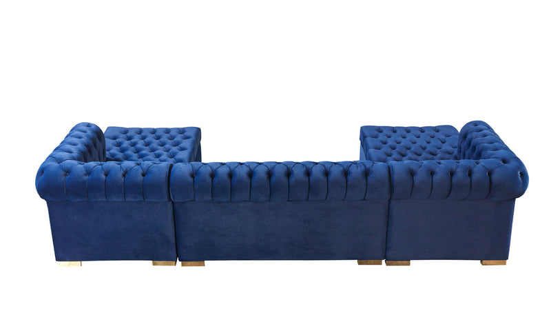 Emma Navy Velvet Double Chaise 136" Sectional