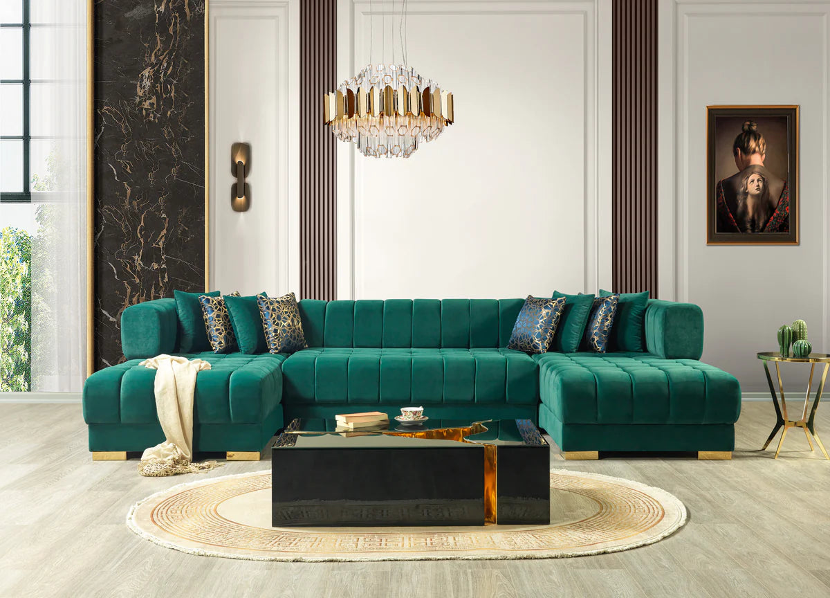 Mia Green Velvet Double Chaise Sectional