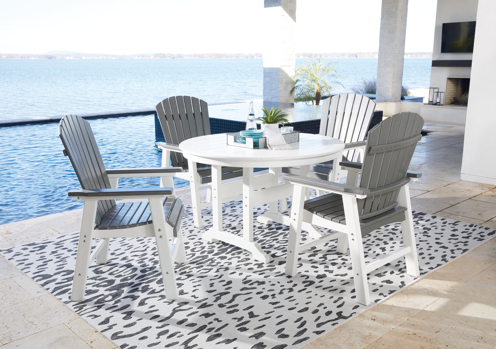 Transville Gray White Outdoor Dining Table And 4 Chairs