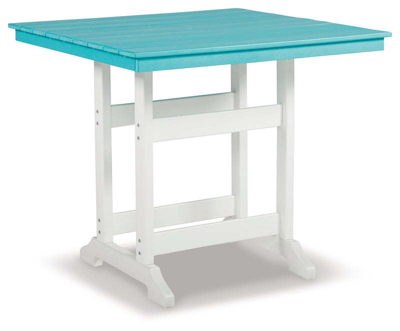 Eisely Turquoise White Outdoor Counter Height Dining Table And 4 Barstools