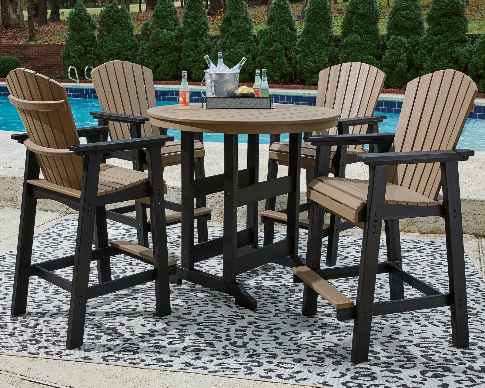 Fairen Black Driftwood Trail Outdoor Bar Table And 4 Barstools