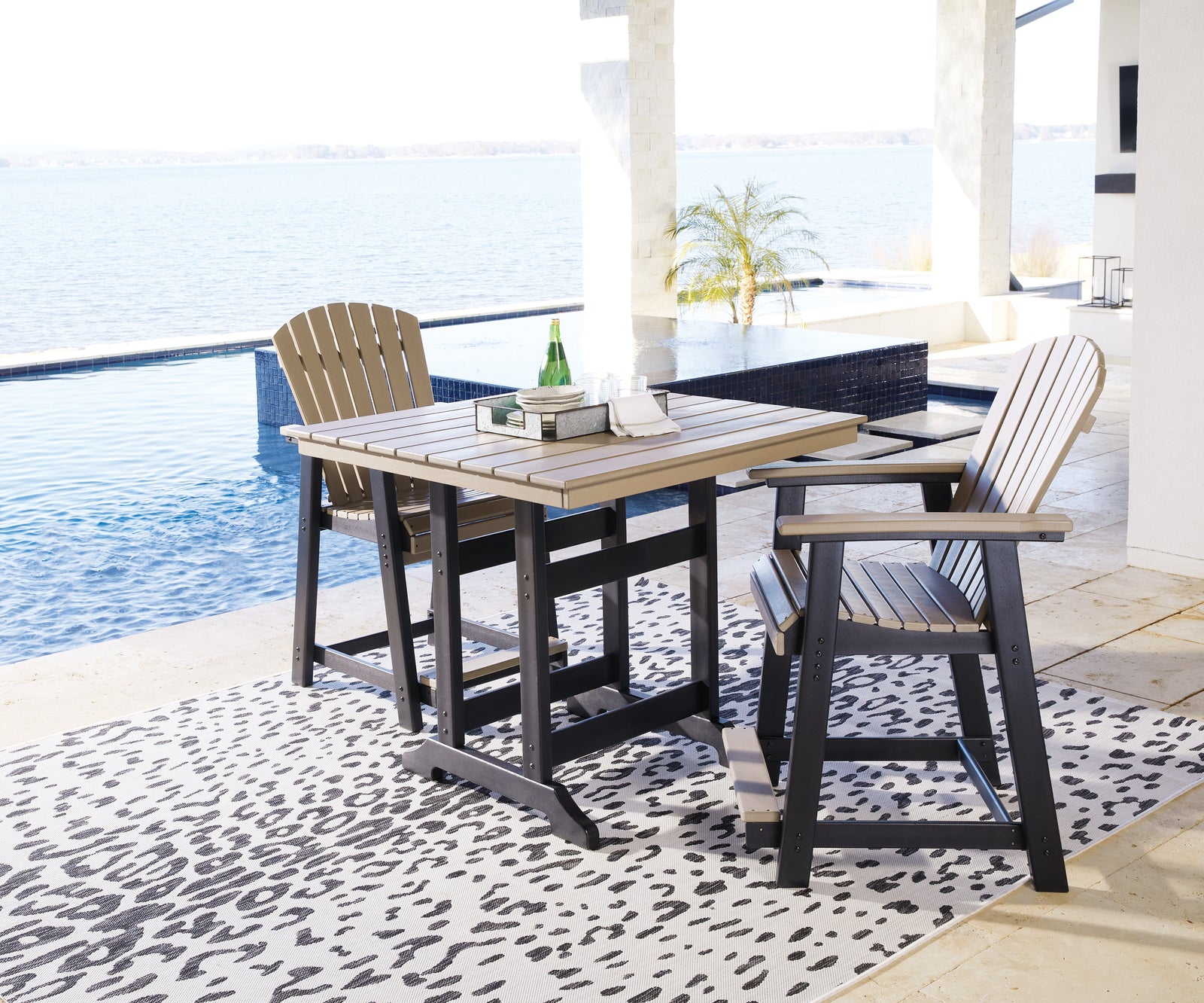 Fairen Black Driftwood Trail Outdoor Counter Height Dining Table And 2 Barstools