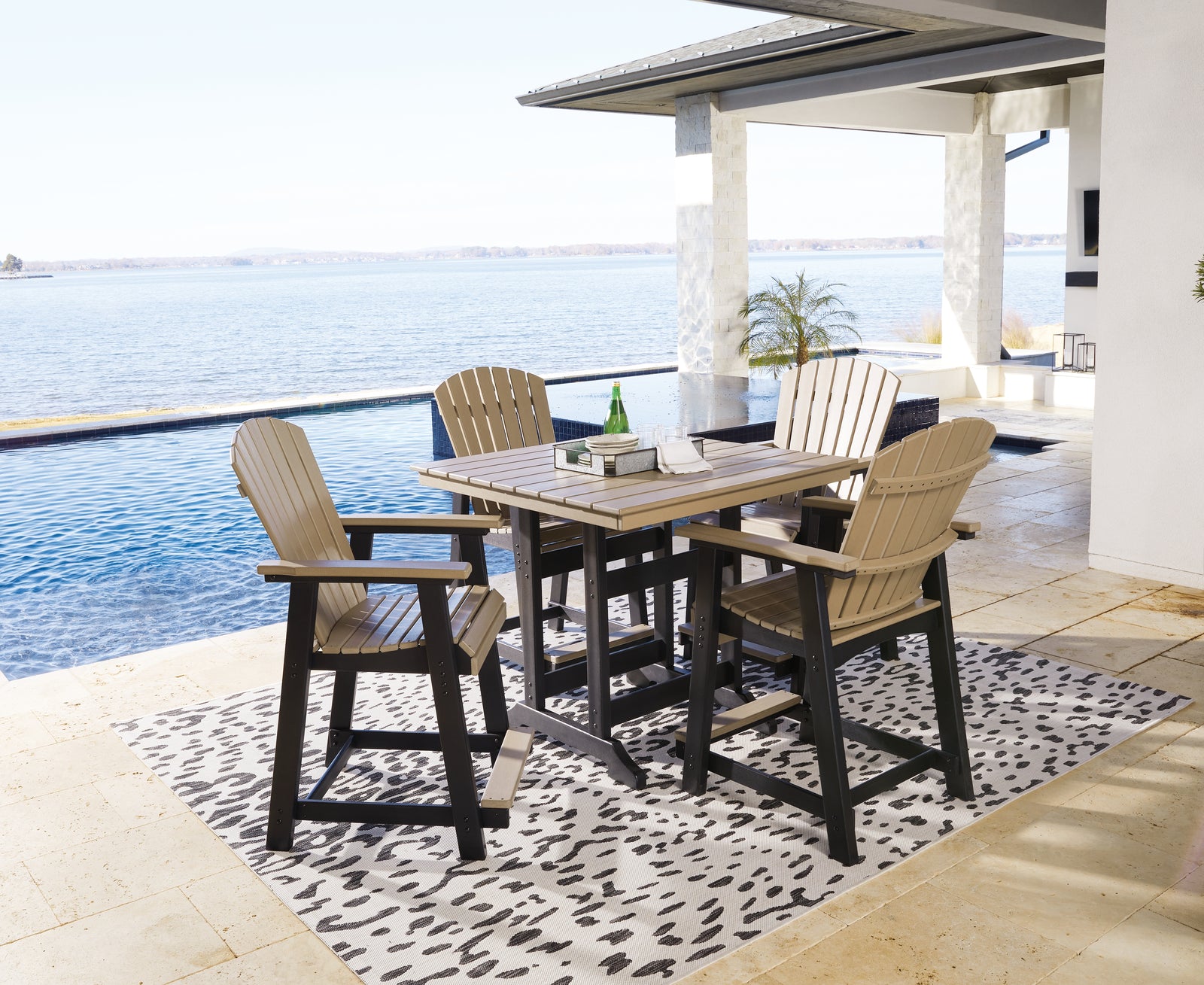 Fairen Black Driftwood Trail Outdoor Counter Height Dining Table And 4 Barstools