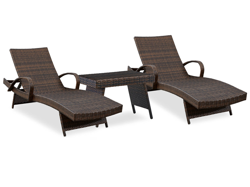 Kantana Brown 2 Chaise Lounge Chairs With End Table