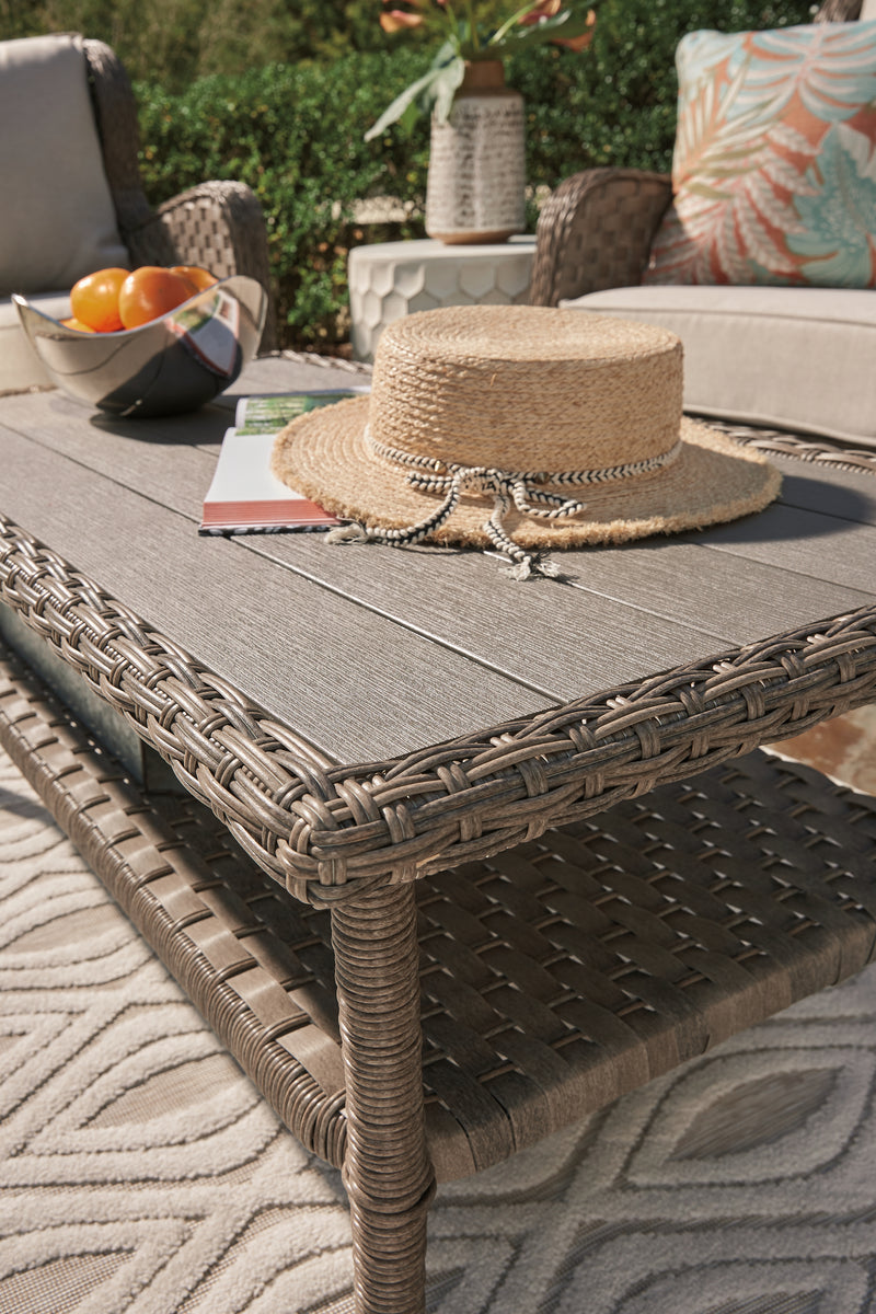 Clear Light Brown Ridge Outdoor Loveseat With Coffee Table