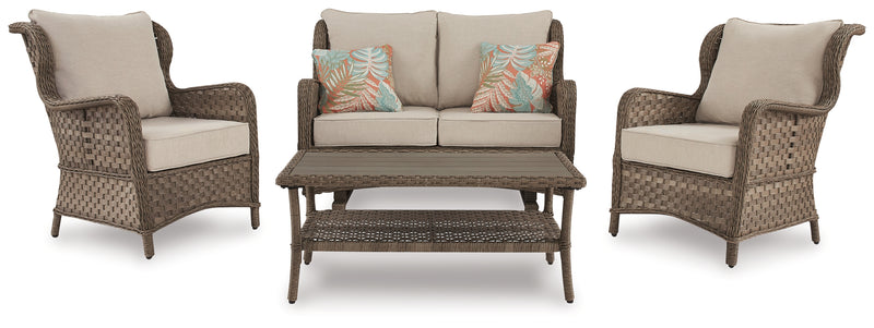 Clear Light Brown Ridge Outdoor Loveseat And 2 Chairs With Coffee Table