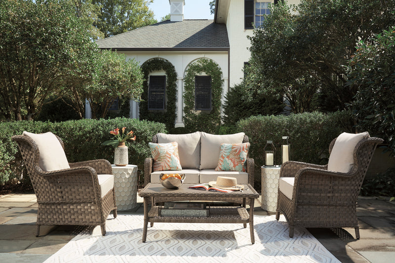 Clear Light Brown Ridge Outdoor Loveseat And 2 Chairs With Coffee Table