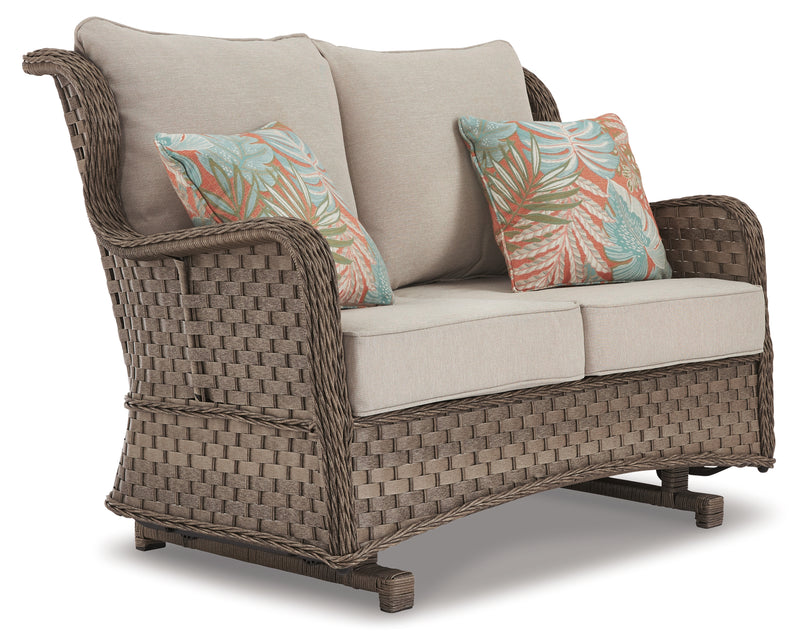 Clear Light Brown Ridge Outdoor Loveseat With Coffee Table