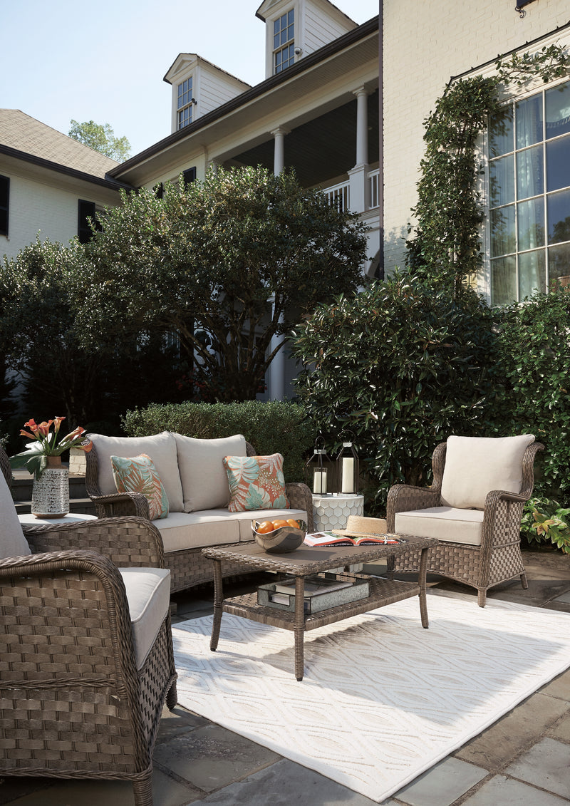 Clear Light Brown Ridge Outdoor Loveseat And 2 Chairs With Coffee Table