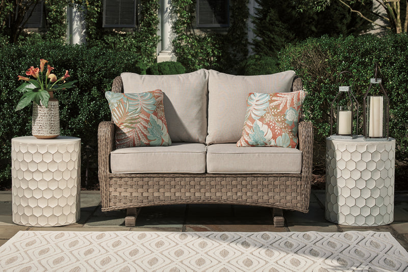 Clear Light Brown Ridge Outdoor Loveseat With Coffee Table