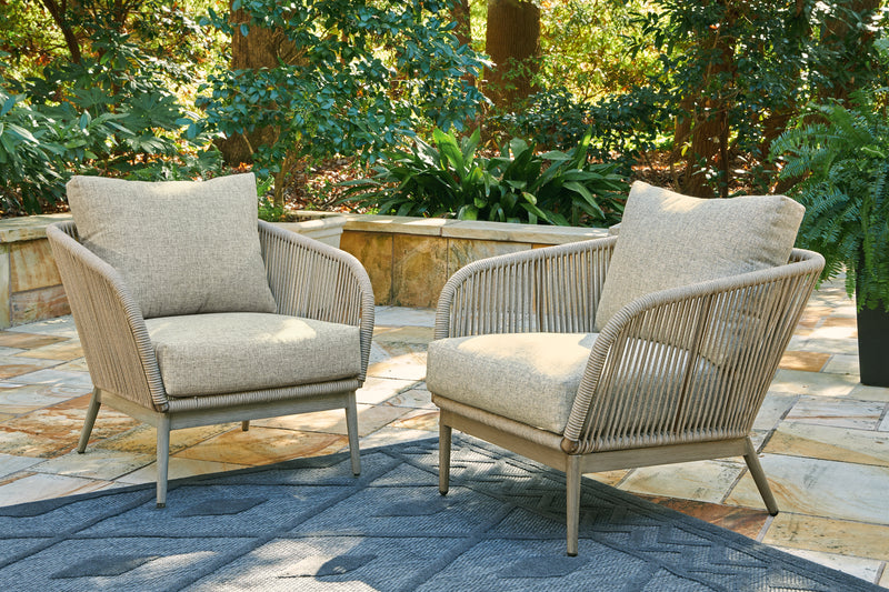 Swiss Beige Valley 2 Outdoor Lounge Chairs With End Table