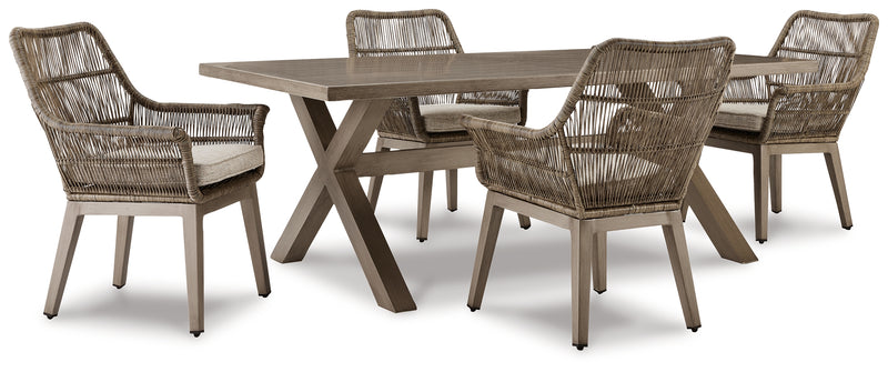 Beach Beige Front Outdoor Dining Table And 4 Chairs