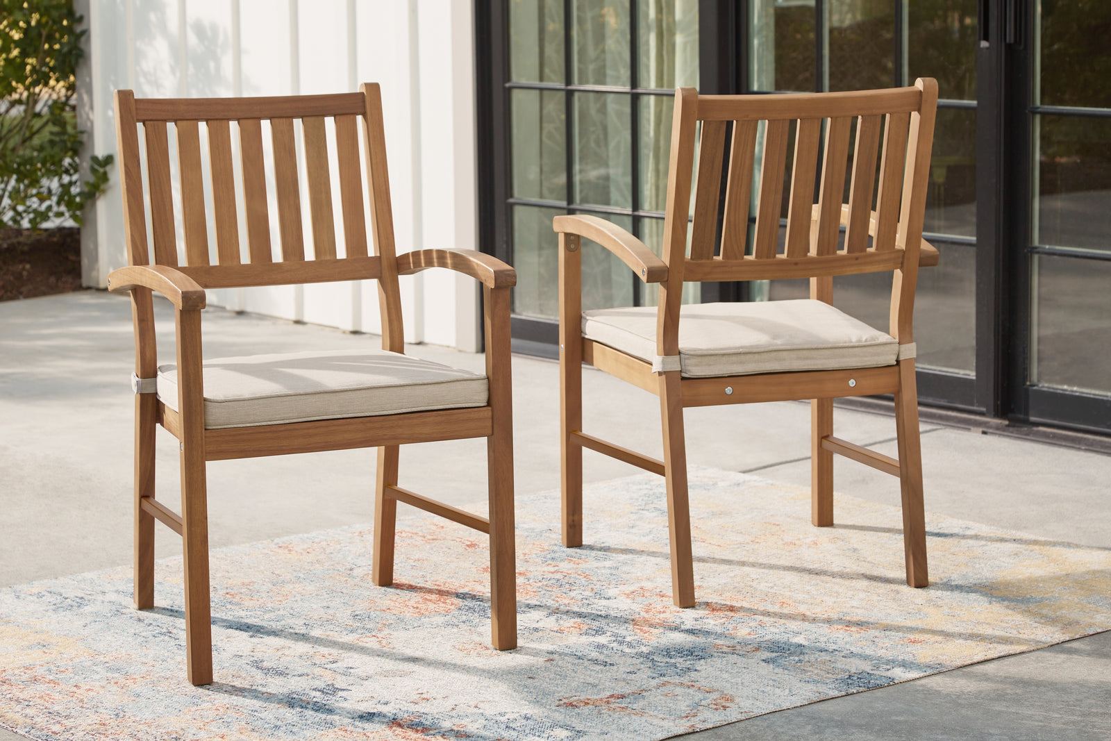 Janiyah Light Brown Outdoor Dining Arm Chair (Set of 2)