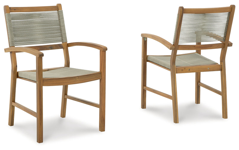 Janiyah Light Brown Outdoor Dining Arm Chair (Set of 2)