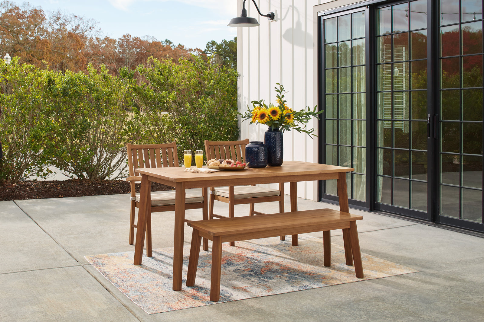 Janiyah Light Brown Outdoor Dining Table And 2 Chairs Bench