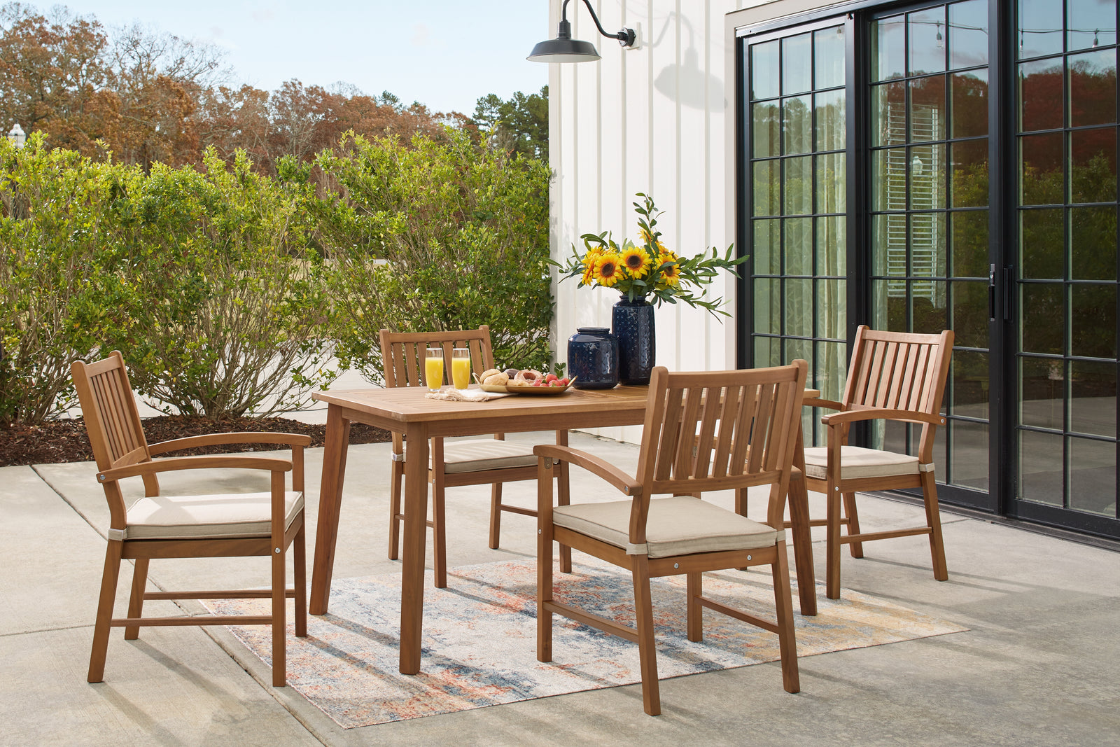 Janiyah Light Brown Outdoor Dining Table And 4 Chairs