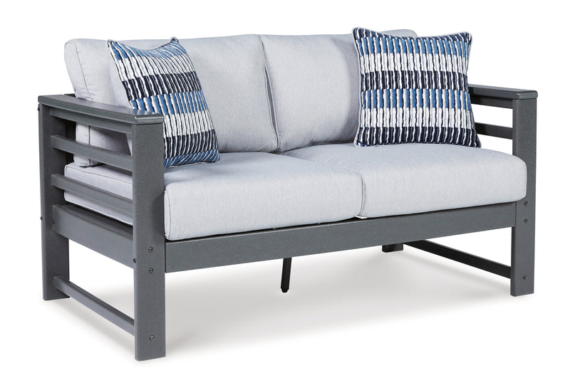 Amora Charcoal Gray Outdoor Sofa Loveseat And 2 Lounge Chairs With End Table