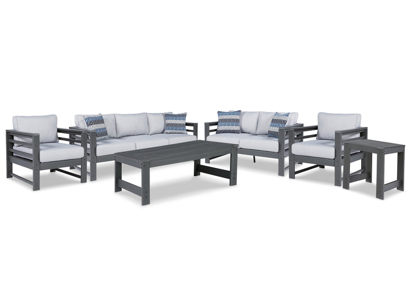 Amora Charcoal Gray Outdoor Sofa Loveseat And 2 Lounge Chairs With Coffee Table End