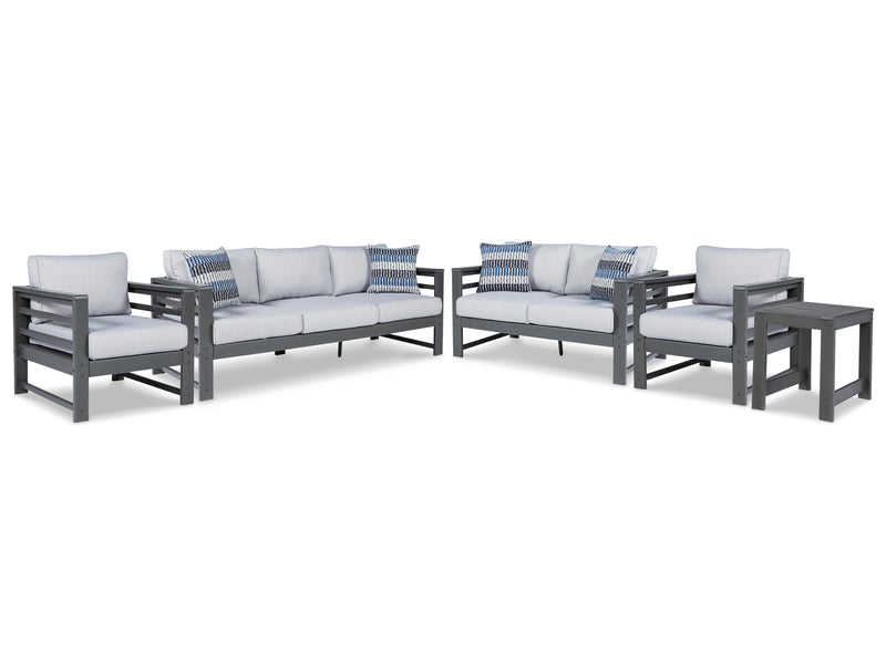 Amora Charcoal Gray Outdoor Sofa Loveseat And 2 Lounge Chairs With End Table