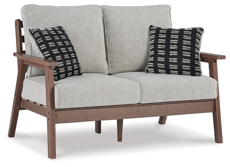 Emmeline Brown Beige Outdoor Loveseat And 2 Chairs With Coffee Table