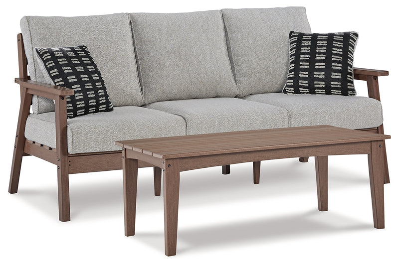 Emmeline Brown/beige Outdoor Sofa With Coffee Table