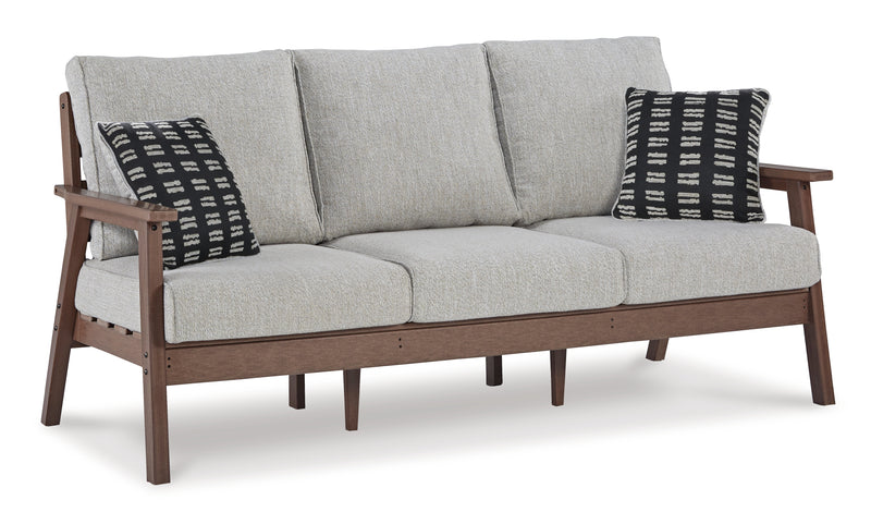 Emmeline Brown Beige Outdoor Sofa And Loveseat With Coffee Table