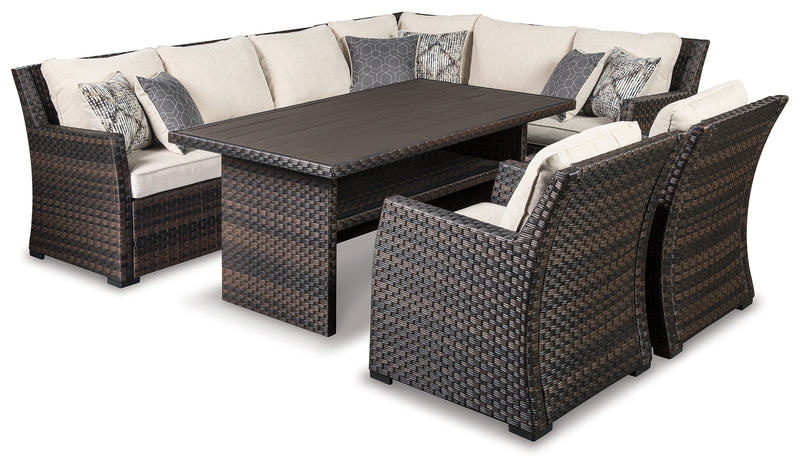 Easy Dark Brown/beige Isle 3-Piece Outdoor Sectional With 2 Chairs And Coffee Table