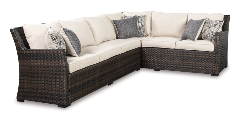 Easy Dark Brown/beige Isle 3-Piece Sofa Sectional And Chair With Table