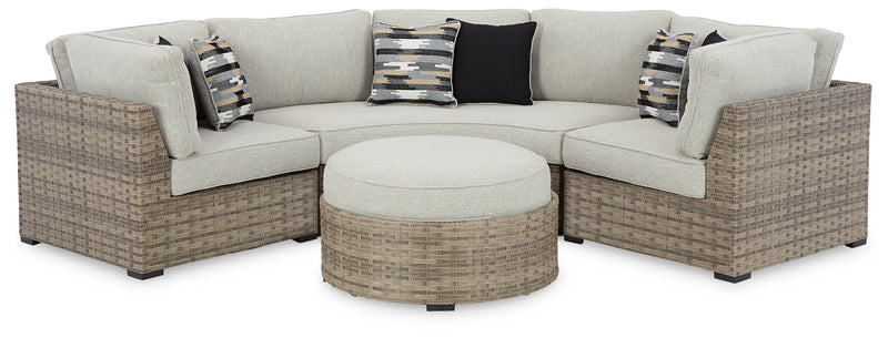 Calworth Beige 5-Piece Outdoor Sectional With Ottoman