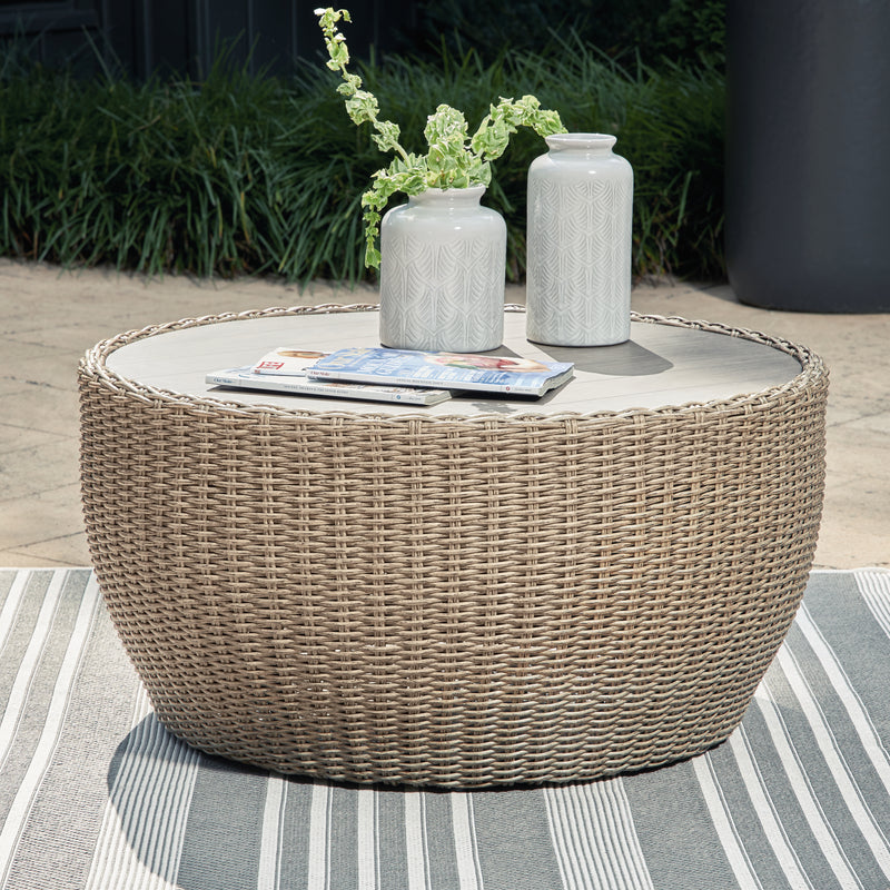 Danson Beige Outdoor Coffee Table With End Table
