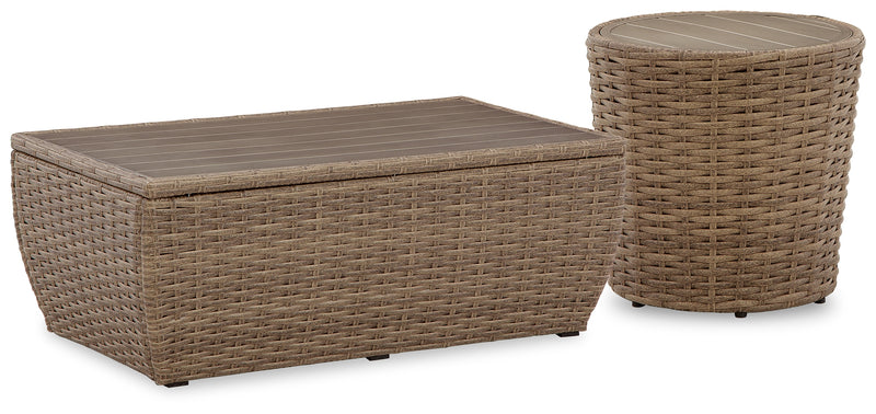 Sandy Beige Bloom Outdoor Coffee Table With End Table