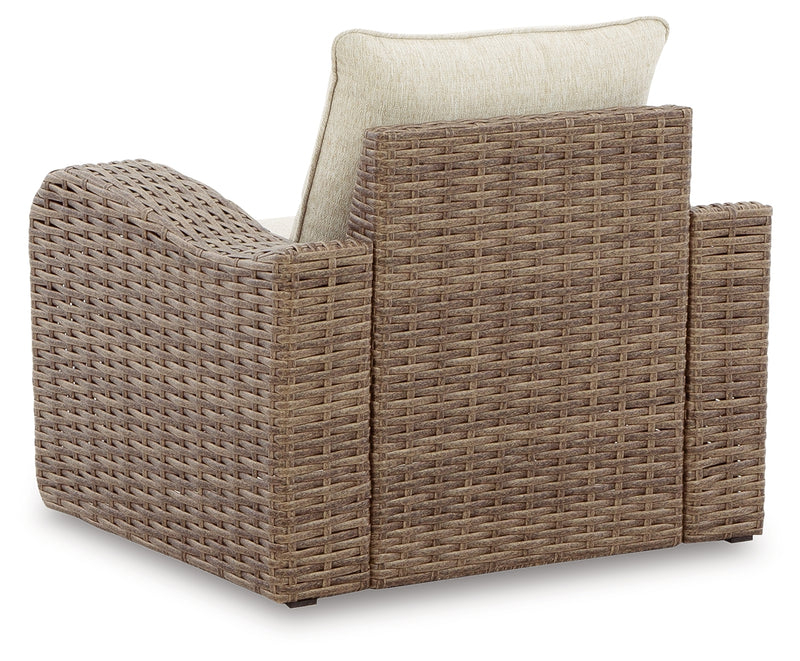 Sandy Beige Bloom Outdoor Lounge Chair And Ottoman