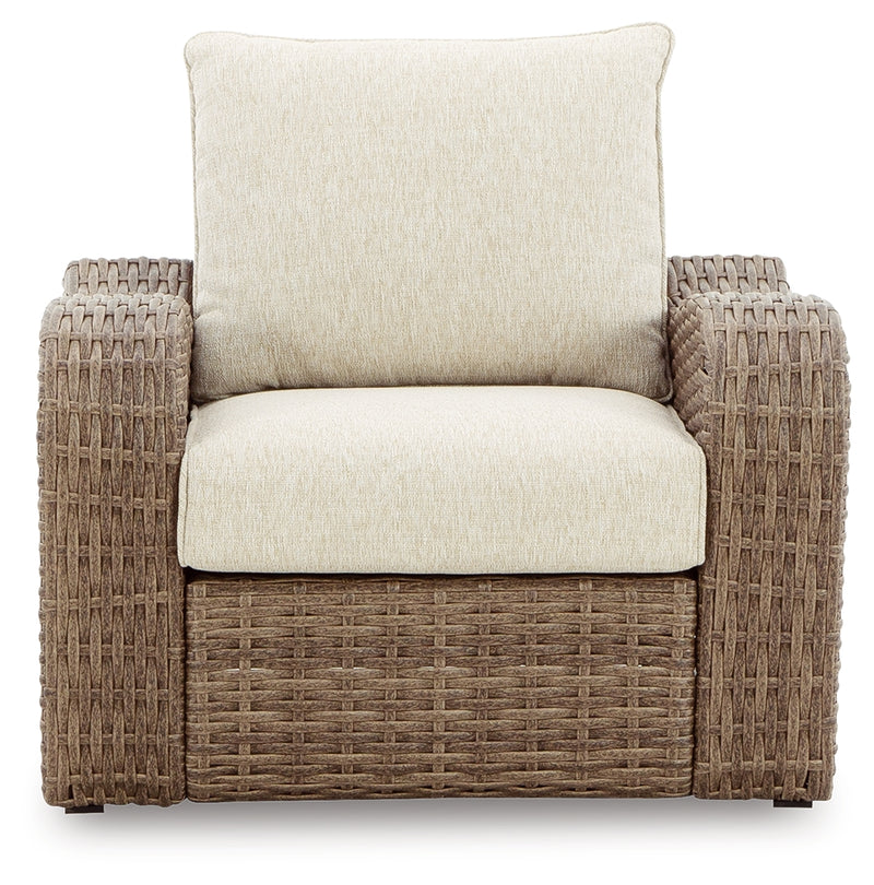 Sandy Beige Bloom Outdoor Lounge Chair And Ottoman
