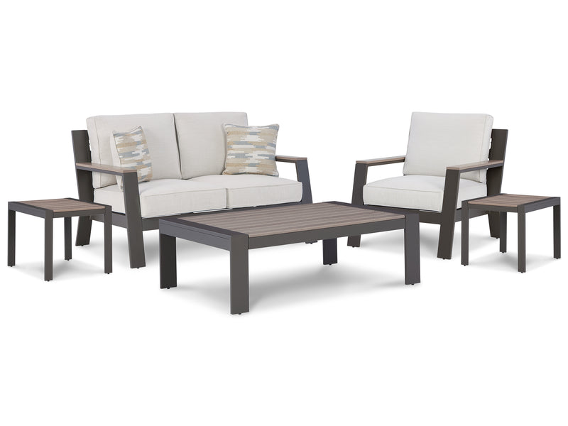 Tropicava Taupe/white Outdoor Loveseat And Lounge Chair With Coffee Table And 2 End Tables