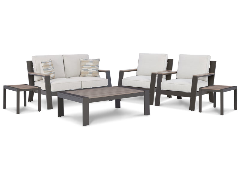 Tropicava Taupe/white Outdoor Loveseat And 2 Lounge Chairs With Coffee Table And 2 End Tables