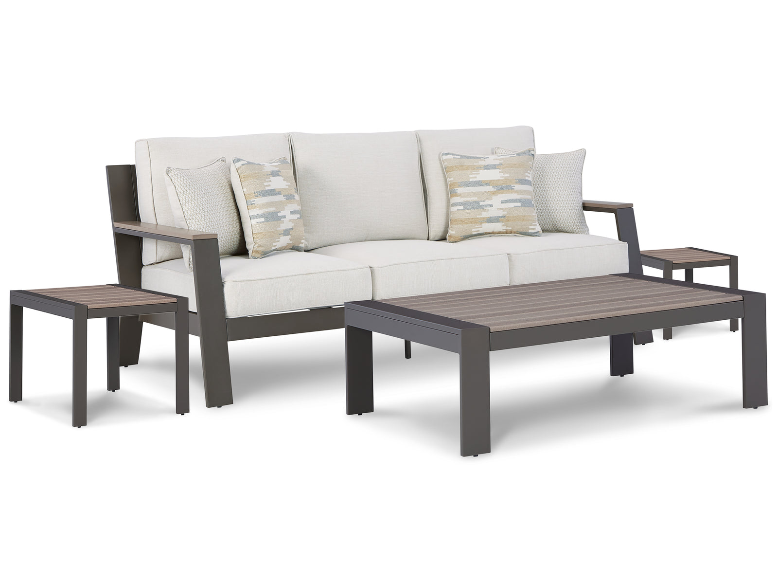 Tropicava Taupe/white Outdoor Sofa With Coffee Table And 2 End Tables