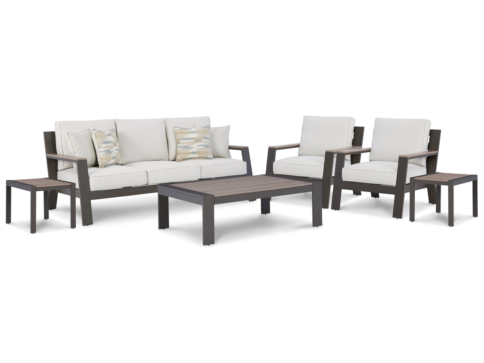 Tropicava Taupe/white Outdoor Sofa And  2 Lounge Chairs With Coffee Table And 2 End Tables
