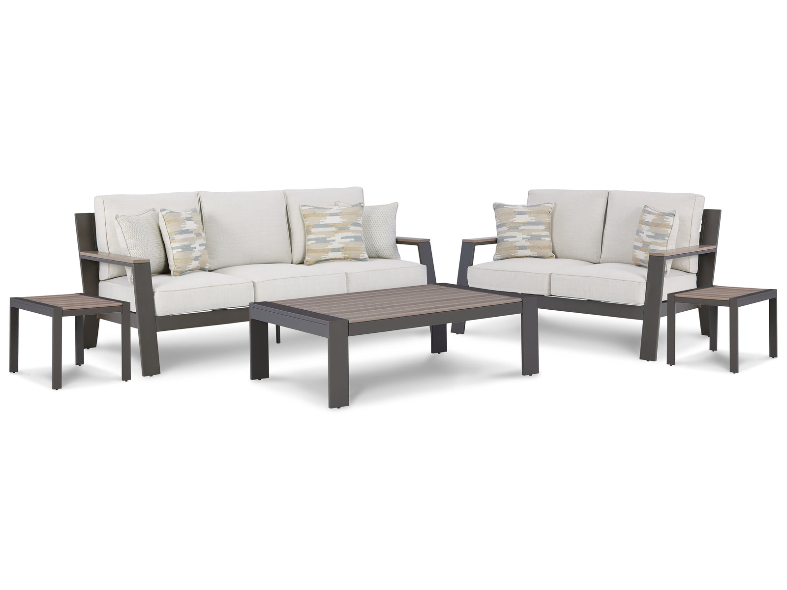 Tropicava Taupe/white Outdoor Sofa And Loveseat With Coffee Table And 2 End Tables