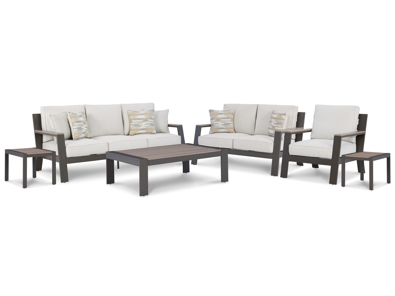 Tropicava Taupe/white Outdoor Sofa, Loveseat And 2 Lounge Chairs With Coffee Table And 2 End Tables