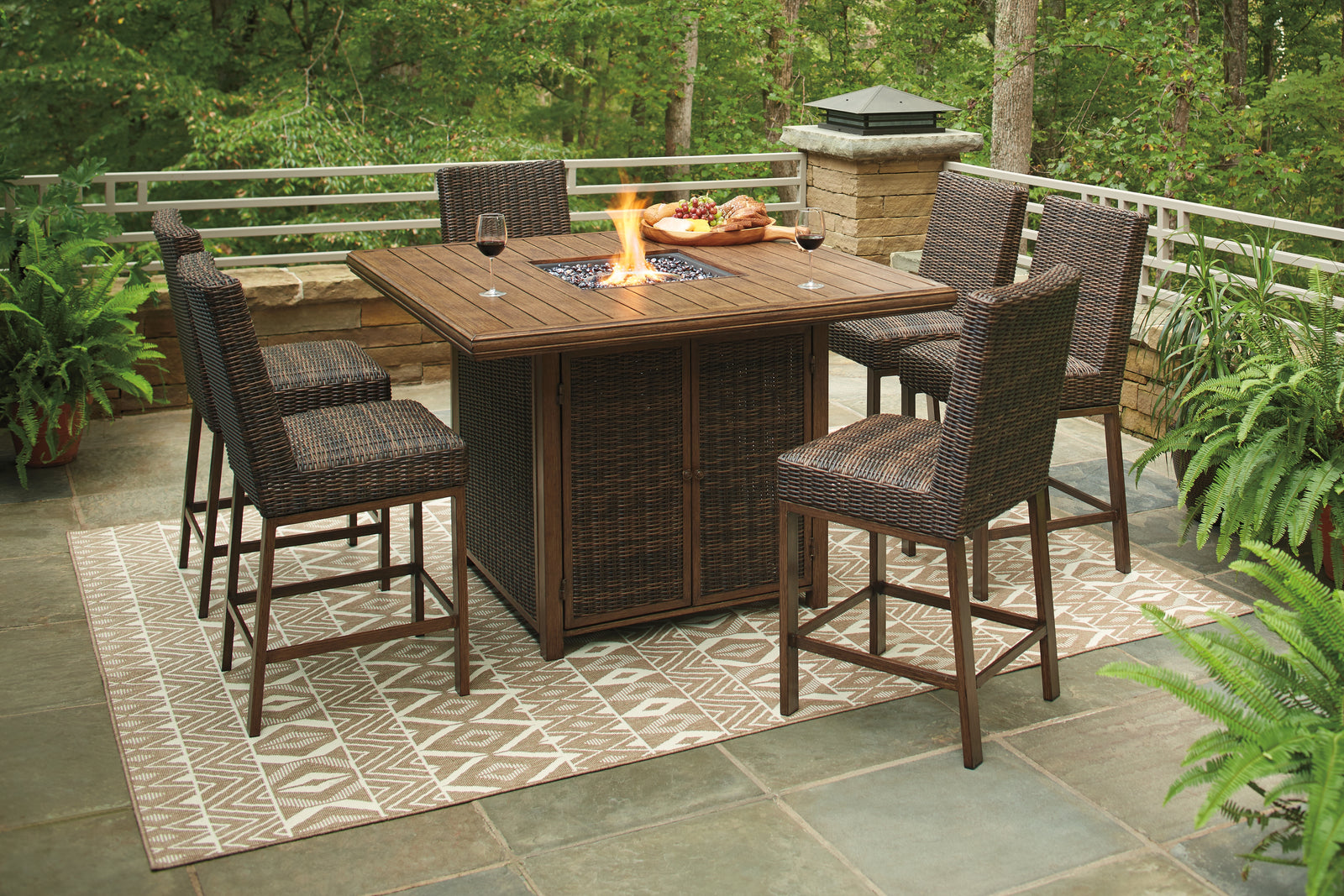 Paradise Medium Brown Trail Outdoor Bar Table And 6 Barstools