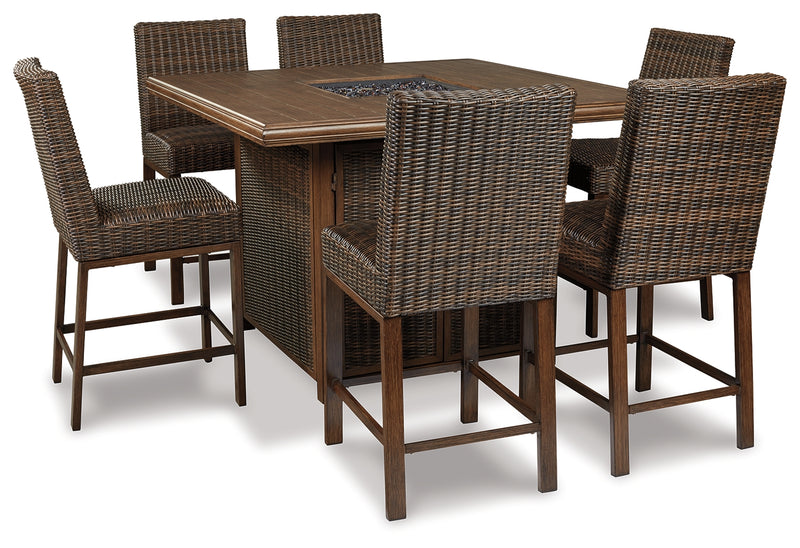 Paradise Medium Brown Trail Outdoor Bar Table And 6 Barstools